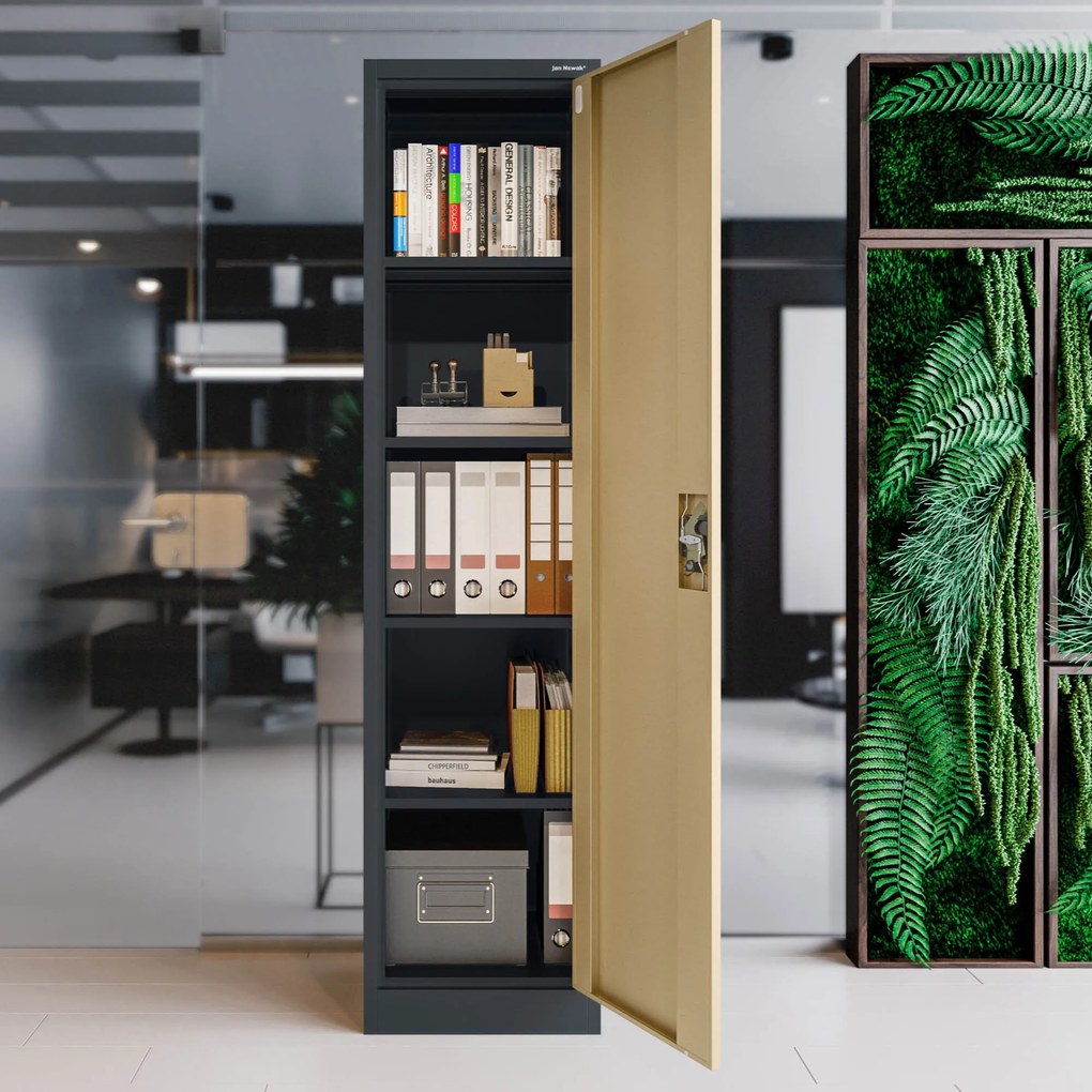 Szafa biurowa metalowa na akta antracytowa/orzech, 450x1850x400 mm: ALEX Eco Design