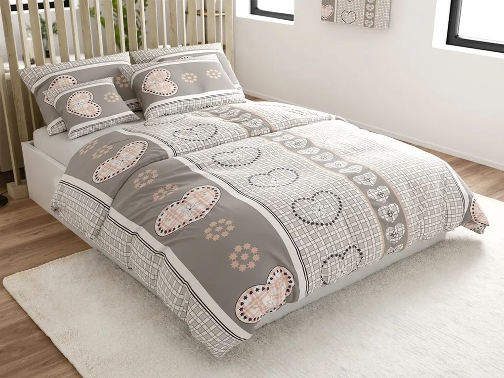 PrzytulneMieszkanie.pl PrzytulneMieszkanie.pl Kreponowa pościel HEART RETRO szara z kieszenią hotelową Rozmiar pościeli: 70 x 90 cm | 140 x 200 cm