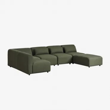 Sofa Modułowy Narożny 5-częściowy Z Pufą Fogler Tkanina Baranek Boucle Żółty Curri - Sklum