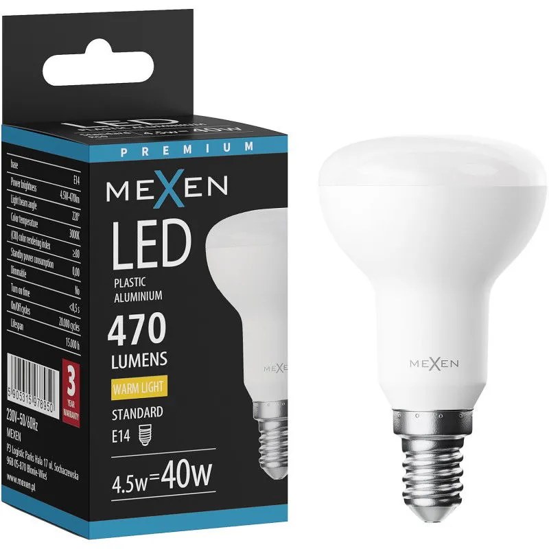 Mexen Nova żarówka LED E14, R50, 4,5W, Ciepła - 3000K, 470 lm - L103-E14-0530-01