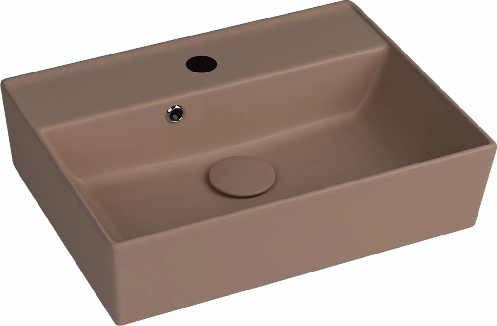Umywalka ceramiczna nablatowa / wisząca brązowa z półką i otworem na baterie 50 x 38 cm LERA Cappuccino