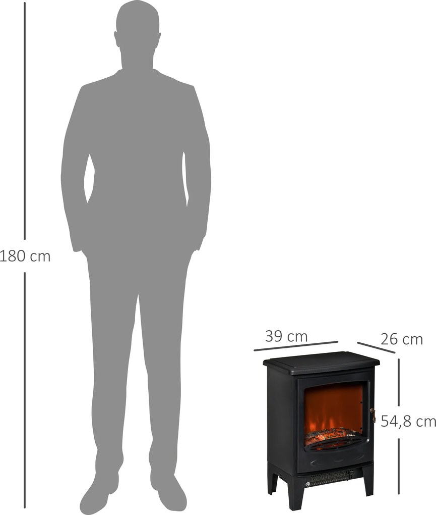 HOMCOM LED kominek wolnostojący z efektem płomieni 900/1800W Czarny