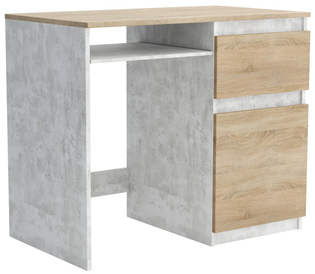 Biurko komputerowe młodzieżowe szkolne 90 cm REMI1 Beton/Dąb Sonoma