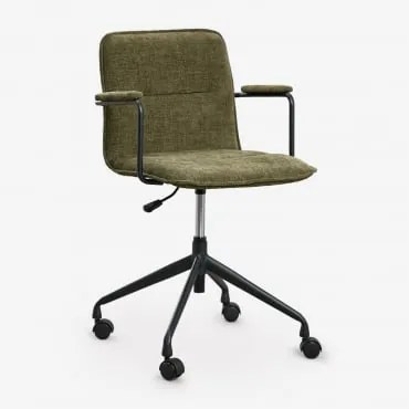 Krzesło Biurowe Na Kółkach Z Podłokietnikami Seifert Czarny & Szenil Sage Green & Chenilla - Sklum
