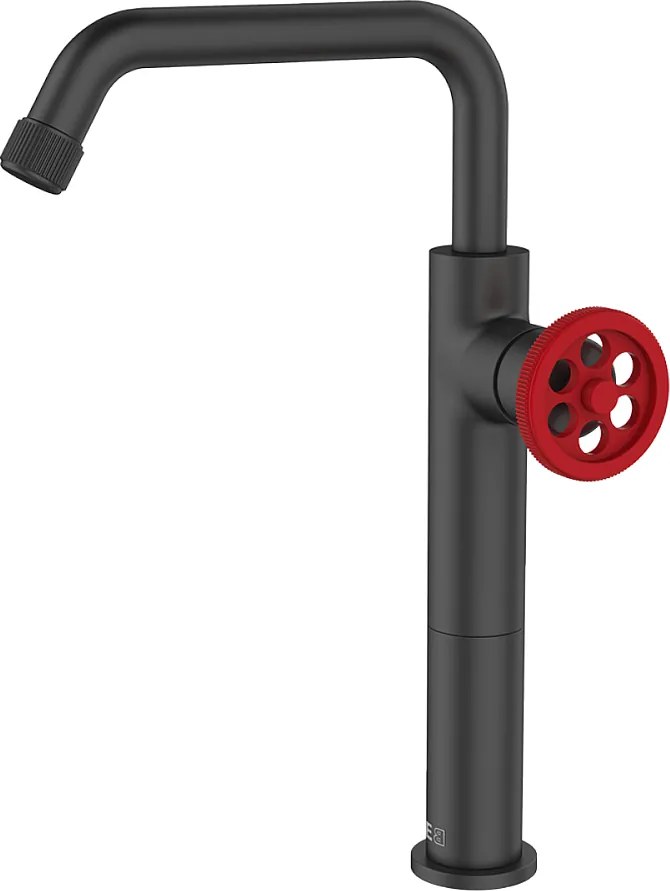 Indus bateria umywalkowa wysoki wykonanie czarny z czerwonym uchwytem - Essebagno