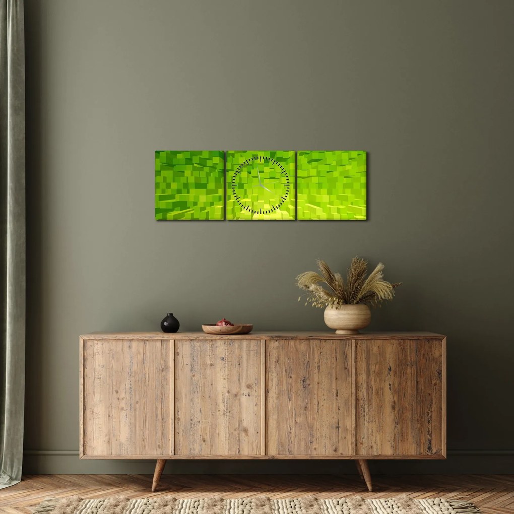 Obraz żółto-zielonych kostek (z zegarem) (90x30 cm)
