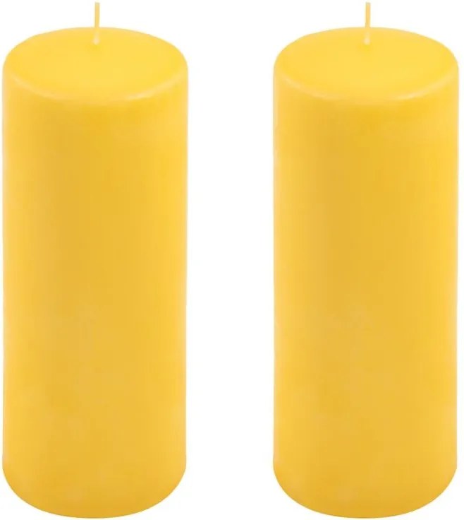 Zestaw świec słupkowych, 20 cm, Ø 7,5 cm, żółty, 2 sztuki.
