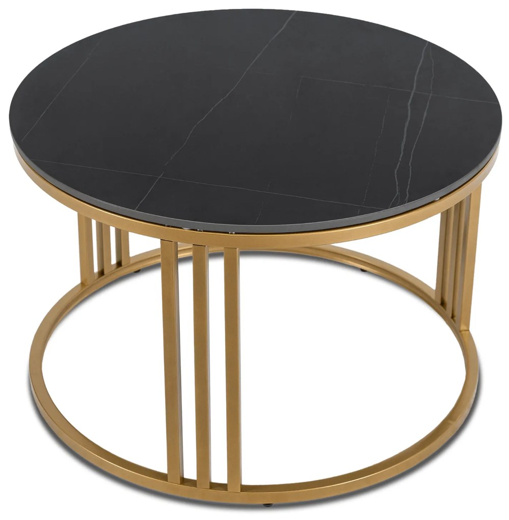 Stolik Kawowy KORIN 70 cm Czarny Marmur/Złoty Glamour Nowoczesny