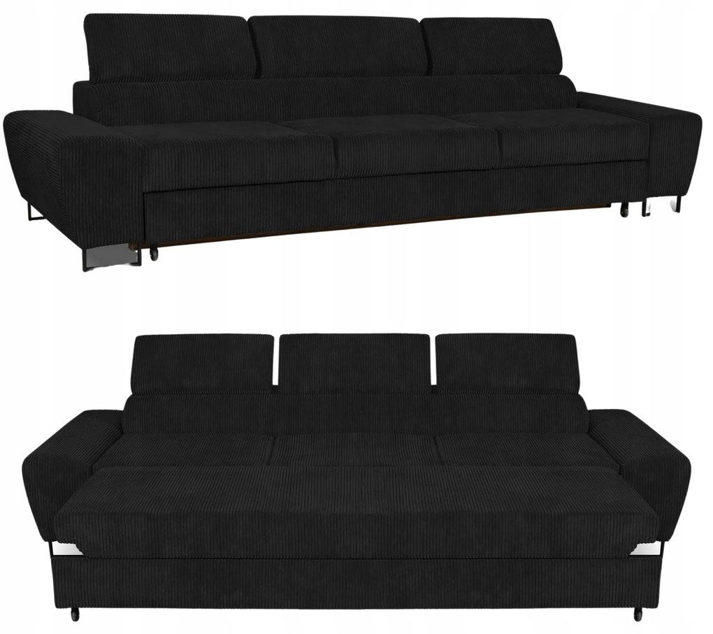 Sofa kanapa 3 os rozkładana z f. spania Savio Family meble czarny sztruks