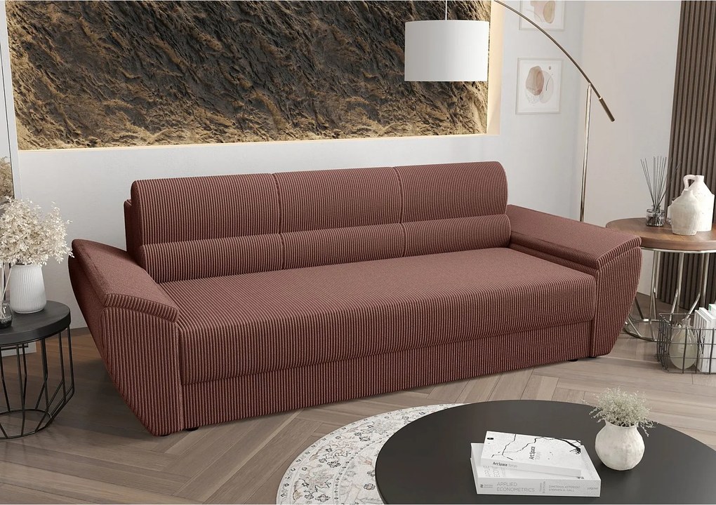 BEDANTE SOFA REBI BIS z funkcją spania POSO 29 brązowy z pojemnikiem na pościel, sofa do salonu, kanapa, sofa rozkładana, sofa z pojemnikiem, wersalka