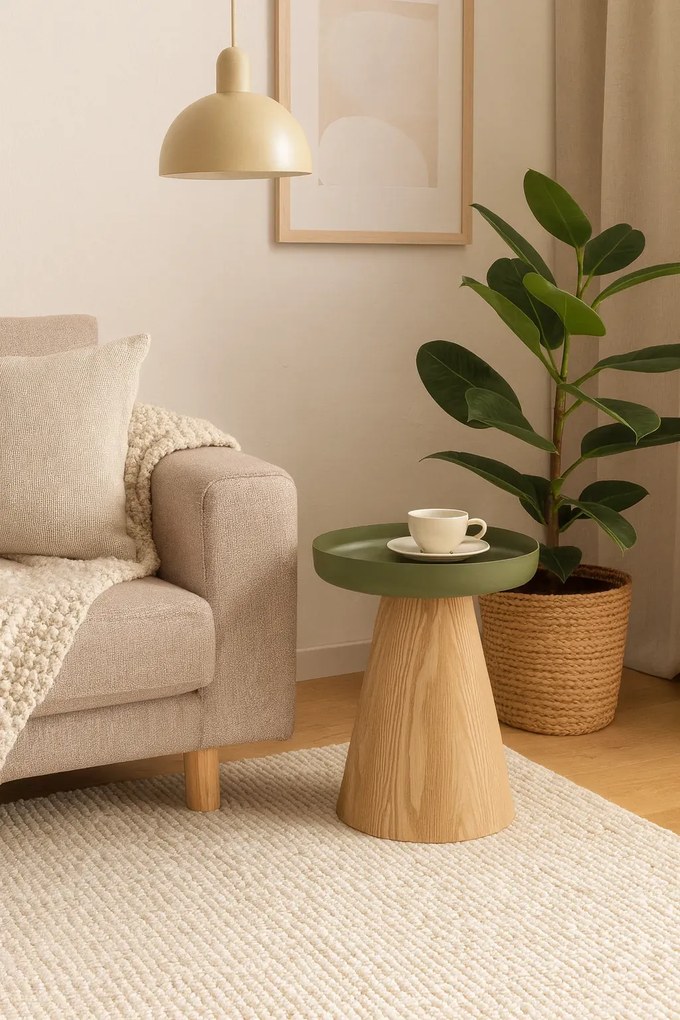 Nowoczesny naturalny stolik kawowy + zielony D9-D11