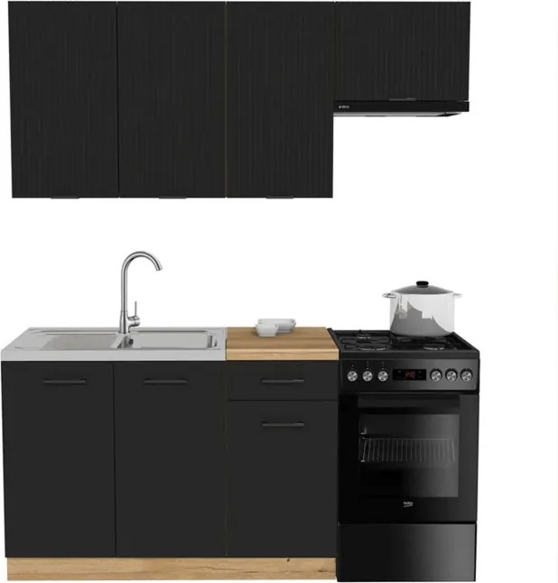 Zestaw Mebli Kuchennych MODERN 170 cm Czarny Ryflowany Loftowy