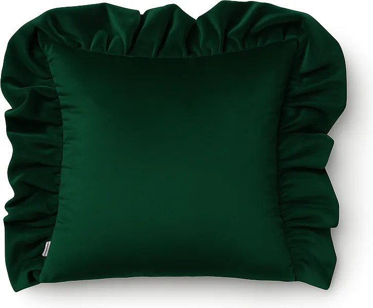 Dekoracyjna poszewka welurowa z falbaną Werona Belle - zieleń butelkowa