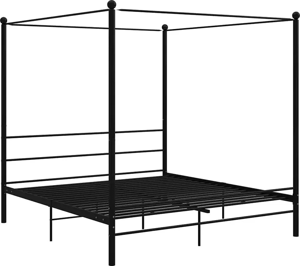 Czarne industrialne łóżko małżeńskie z baldachimem 160x200 cm K7-M00