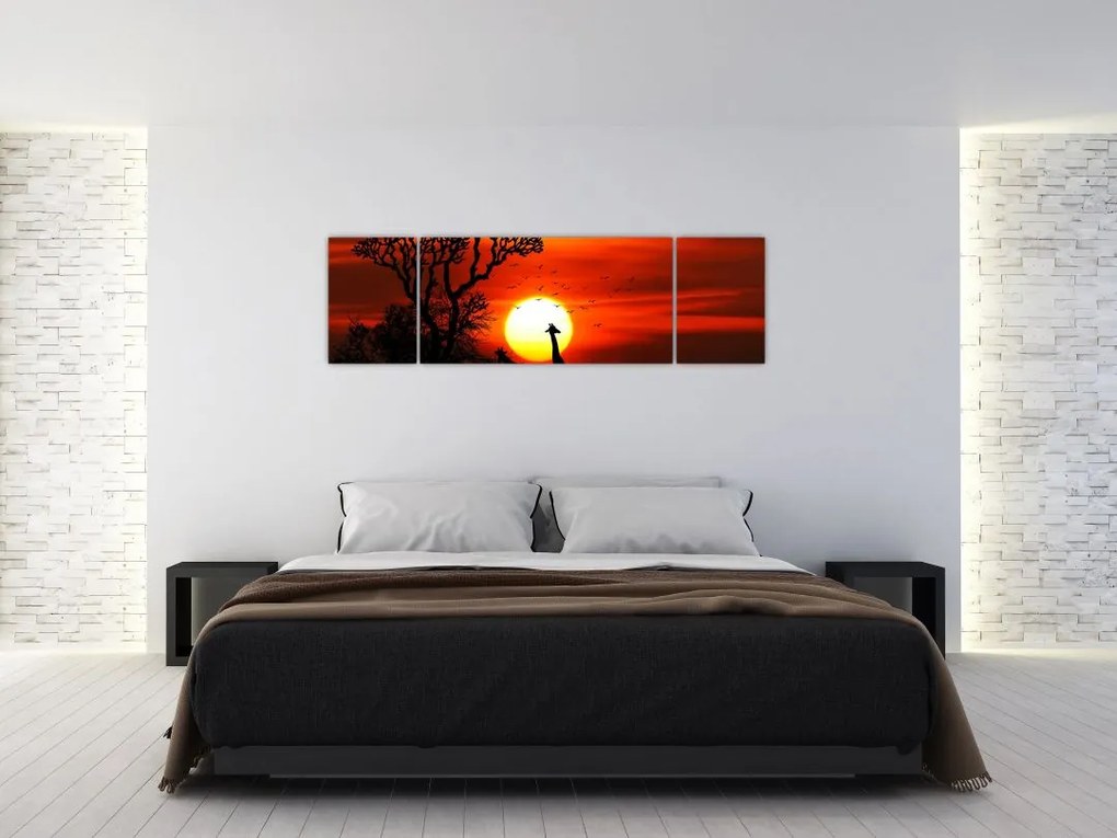 Obraz - Sylwetki zwierząt o zachodzie słońca (170x50 cm)