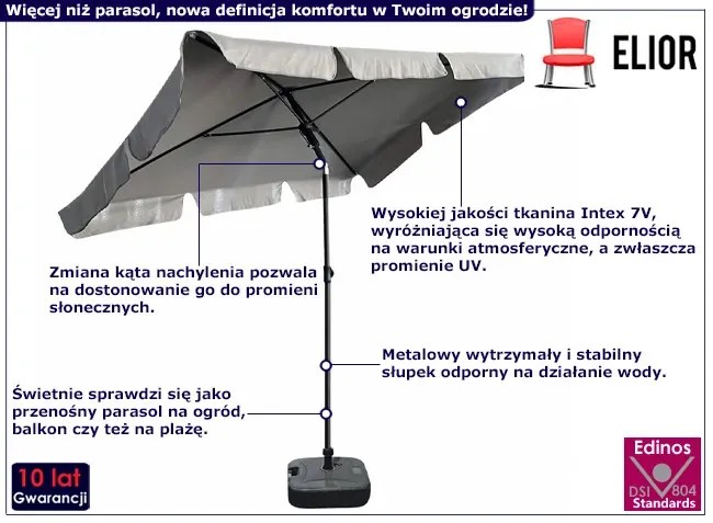 Jasnoszary Prostokątny Parasol Dalmos 3X