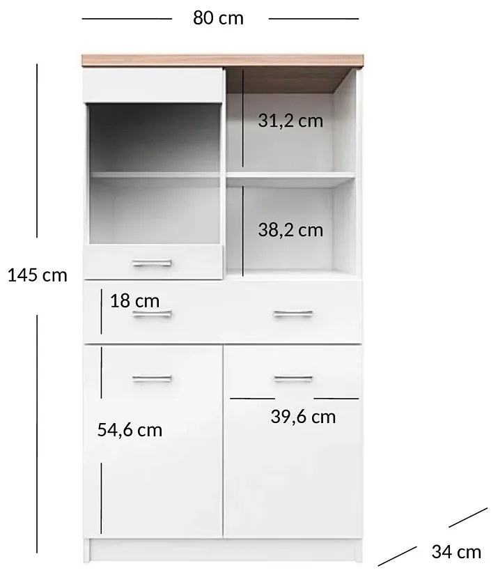 Biała Wysoka Komoda Z Witryną W2-P41