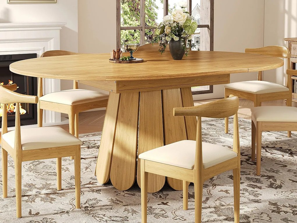 Stół rozsuwany - faktura drewna - okrągły stół - 118-158 cm - dla 6 osób - naturalny