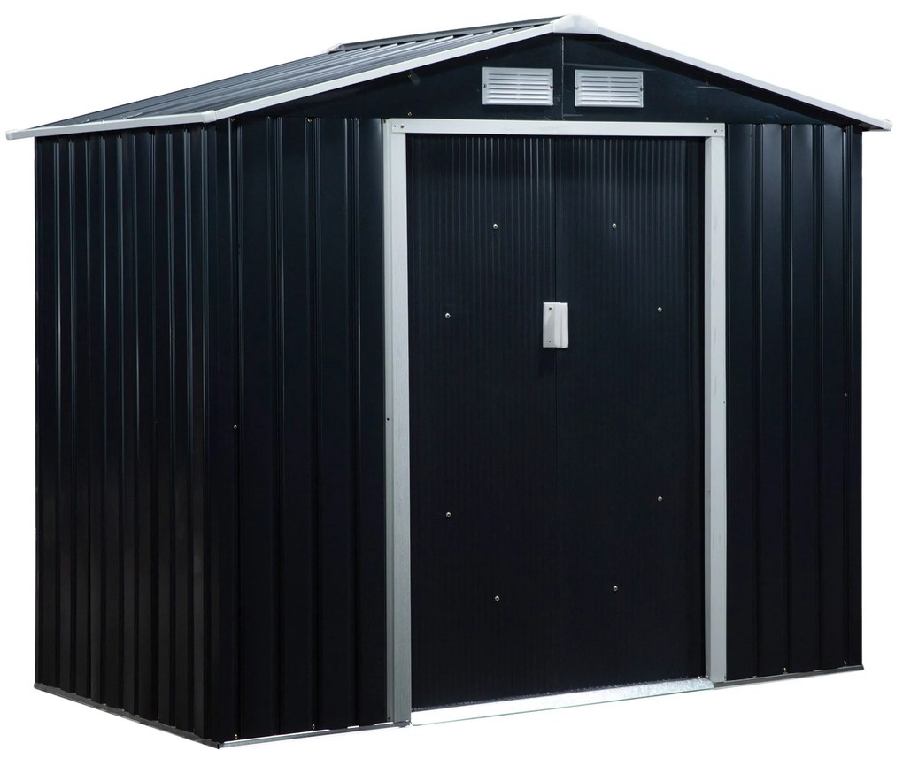 Outsunny szopa na narzędzia z fundamentem metalowa domek ogrodowy grafitowy 213x130x185 cm zabezpieczenie przed warunkami atmosferycznymi | Aosom PL