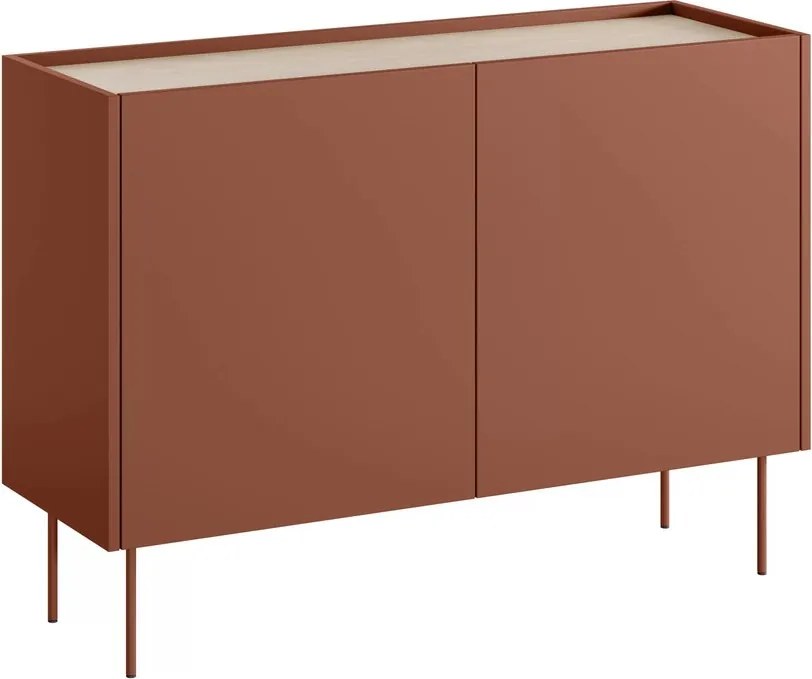 Komoda Desin 120 cm dwudrzwiowa - ceramic red / dąb nagano