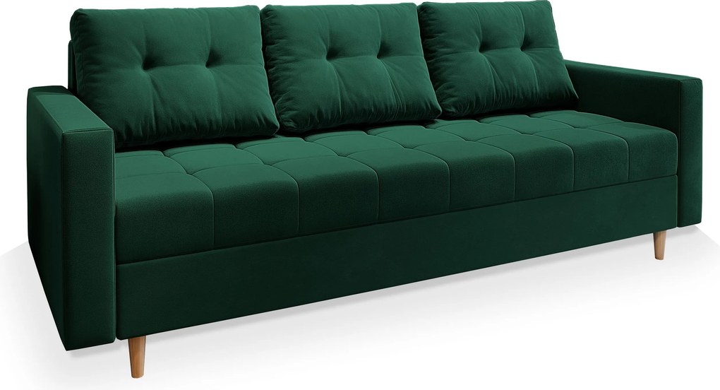 Masseno Sofa MILO z funkcją spania i pojemnikiem na pościel, Rozkładana sofa - Butelkowa zieleń, KRONOS 19