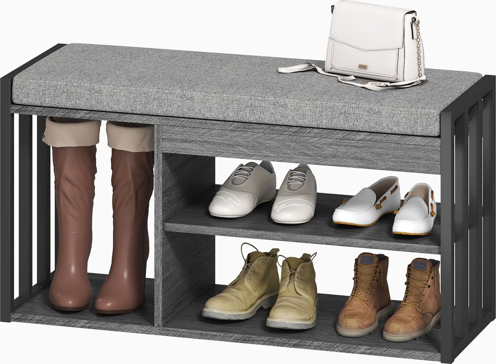 HOMCOM Półka na buty z ławką, przedpokojowa półka na buty, szafa na buty z trzystopniowym designem, do przedpokoju, salonu, sypialni, Szary