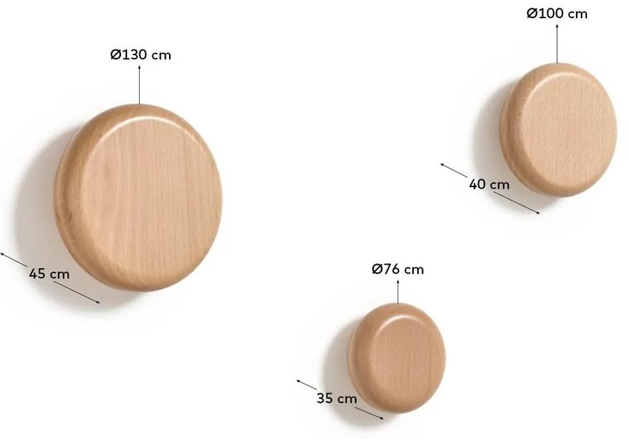 Ścienne drewniane haczyki w naturalnym kolorze zestaw 3 szt. Nadue – Kave Home