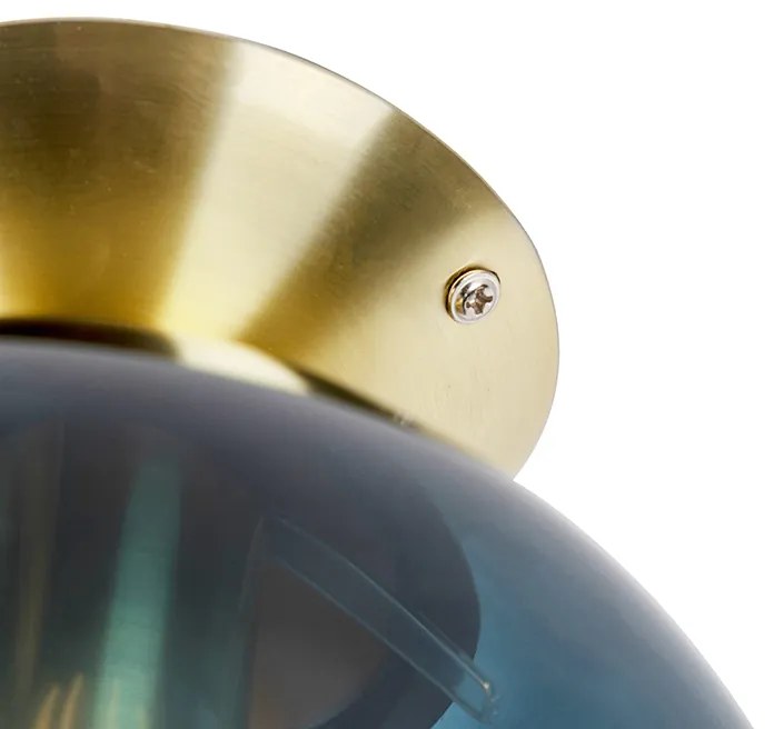 Lampa sufitowa art deco mosiądz z oceanicznym niebieskim szkłem - Pallon ArtDeco Oswietlenie wewnetrzne