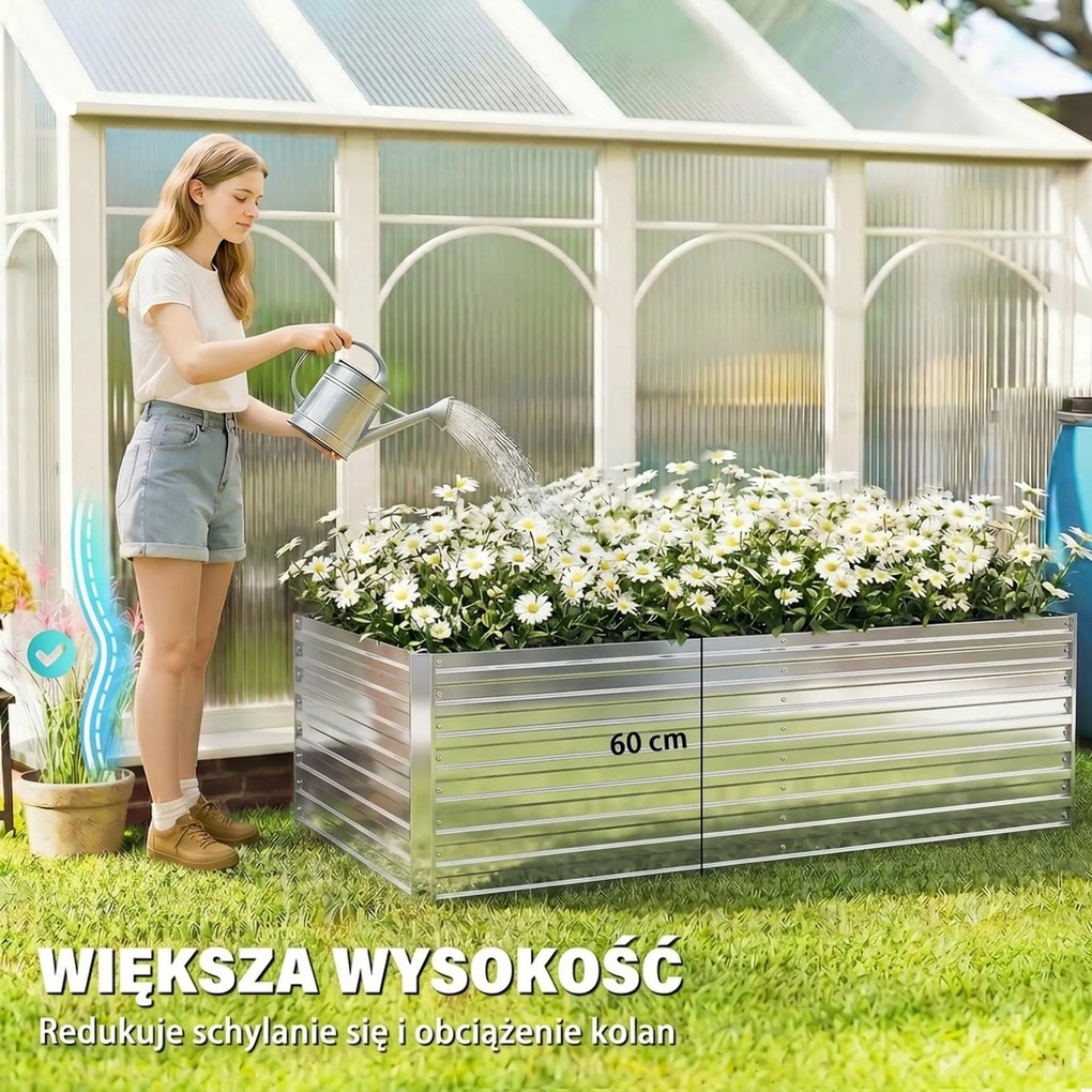 Outsunny zestaw dwóch ocynkowanych podwyższonych grządek, 180 x 90 x 60 cm, metalowe grządki z bezpiecznymi krawędziami, srebrny | Aosom PL