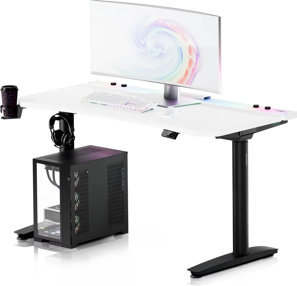 Elektryczne biurko dla graczy RGB Diablo X-Forge, 140x70 cm, biało-czarne