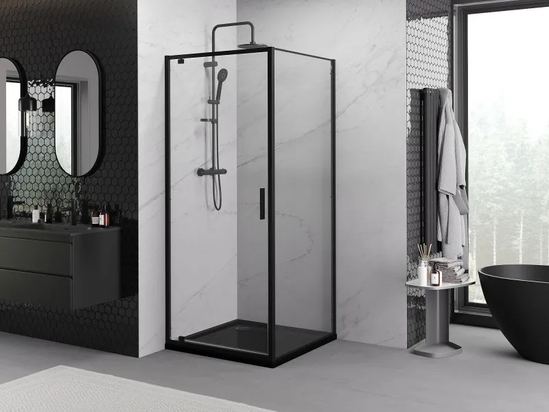 Mexen Exo kabina prysznicowa uchylna 90 x 90 cm, transparent, czarna - 8181-090-090-70-00