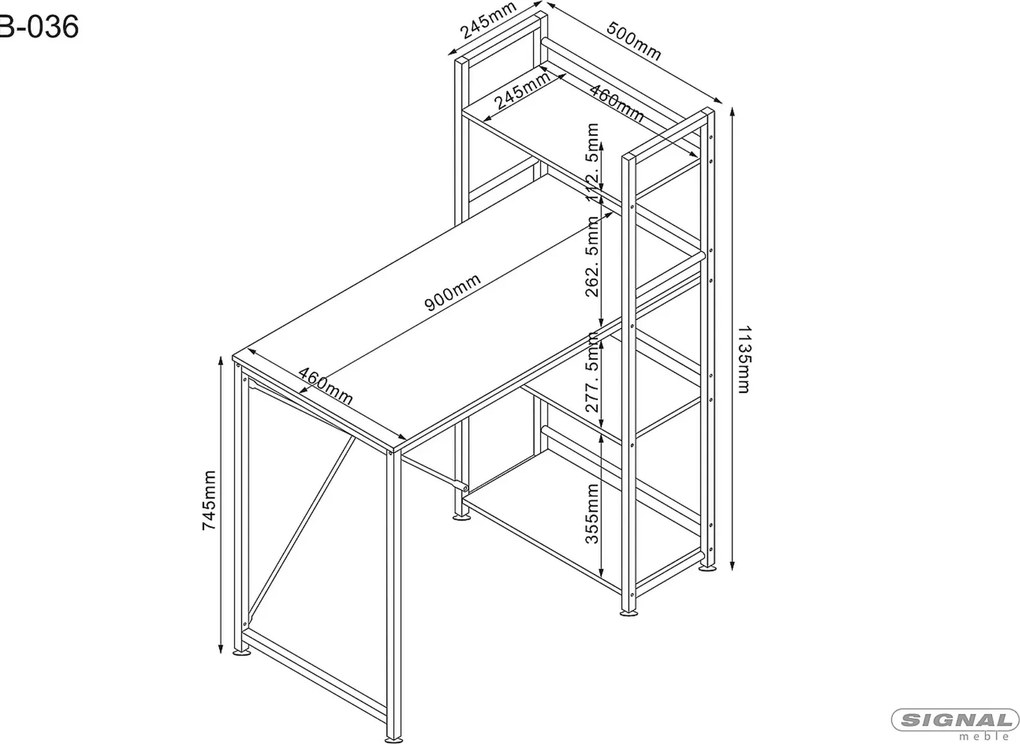 Industrialne biurko z regałem B-036