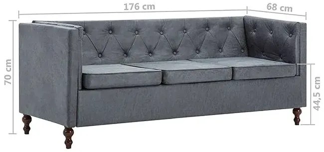 3-osobowa Sofa James 3Q w stylu Chesterfield - szara