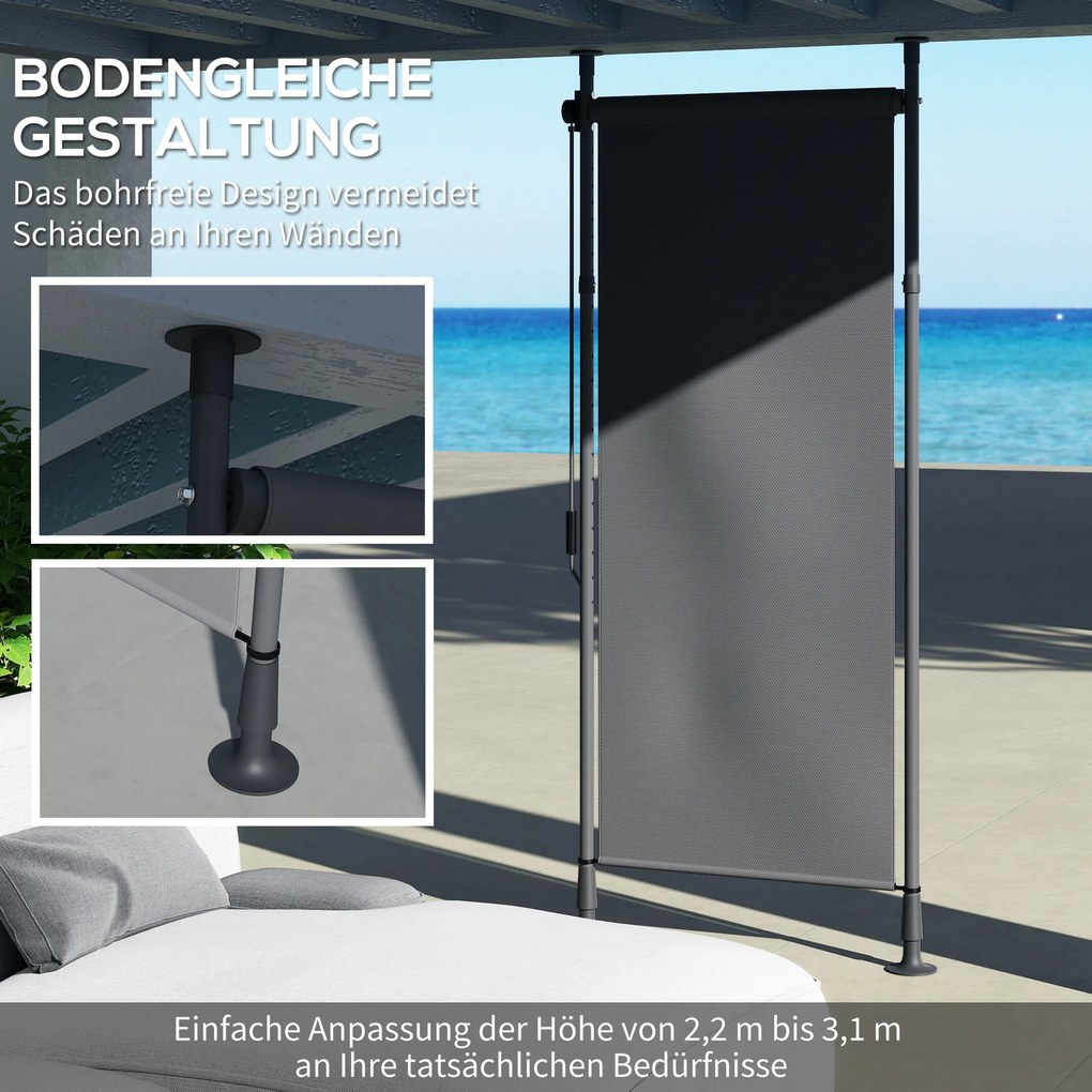 Outsunny Wolnostojąca Markiza, Długość Regulowana, Montaż bez Wiercenia, Rama z Aluminium, 1,2 x 2,2-3,1 m, Ciemnoszary