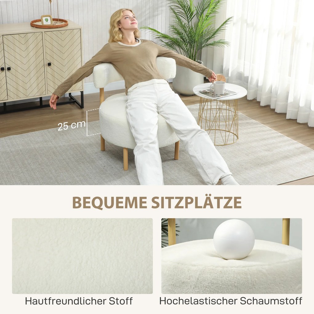 HOMCOM Fotel lounge fotel relaksacyjny z Sherpa-Fleece, metalowe nogi w wyglądzie drewna, tapicerowany fotel 67 x 67 x 71 cm kremowo-biały | Aosom PL