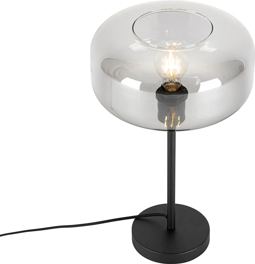 Lampa stołowa art deco czarna z przydymionym szkłem - Bizle