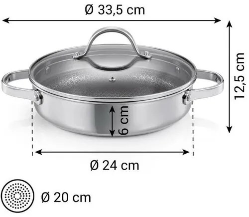 Tescoma Patelnia głęboka z pokrywką SteelCRAFT śr. 24 cm, 2 uchwyty, 24 cm
