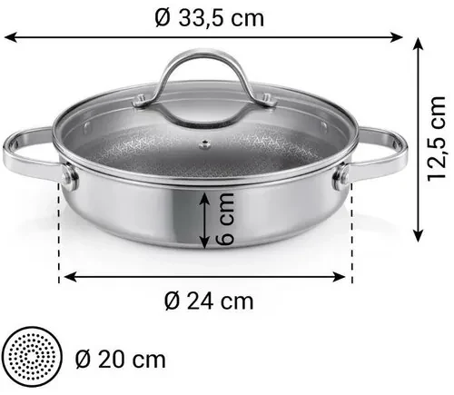 Tescoma Patelnia głęboka z pokrywką SteelCRAFT śr. 24 cm, 2 uchwyty, 24 cm