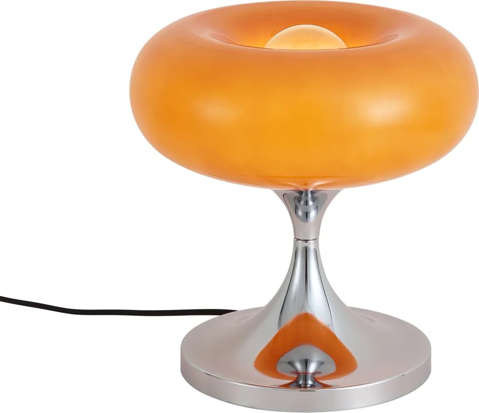 Lampa stołowa retro chromowana z pomarańczowym szklanym kloszem 31cm - Glaze