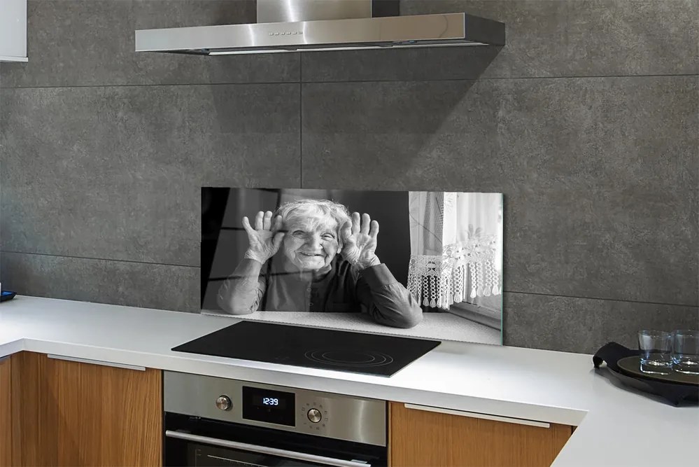 Szkło do Kuchni na Ścianę Portret Starszej Kobiety