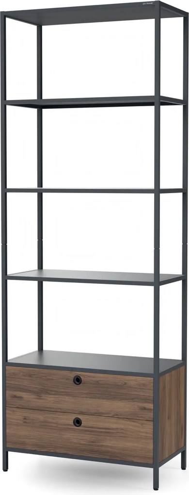 Regał biurowy metalowy z szufladami Eco Design Ariel, 80x40x220 cm, antracyt/orzech