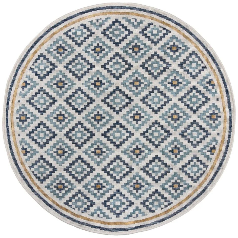 Żółto-niebieski okrągły dywan odpowiedni na zewnątrz ø 160 cm Zia Trellis – Flair Rugs