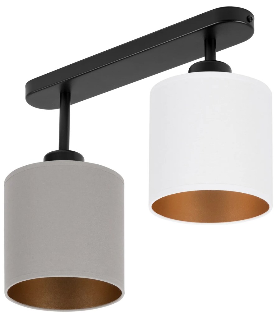 Lampa sufitowa czarna dwupunktowy spot z szaro-białymi abażurami C-330