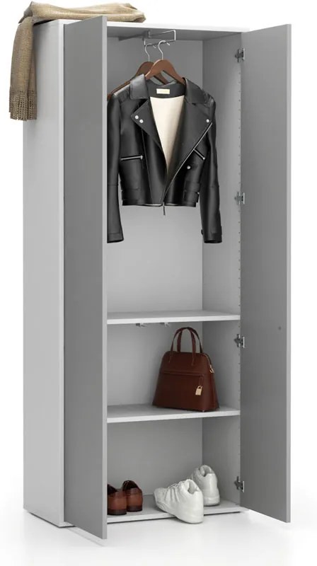 Szafa ubraniowa biurowa LAYERS wysuwana, 800 x 400 x 1905 mm, biała/szara