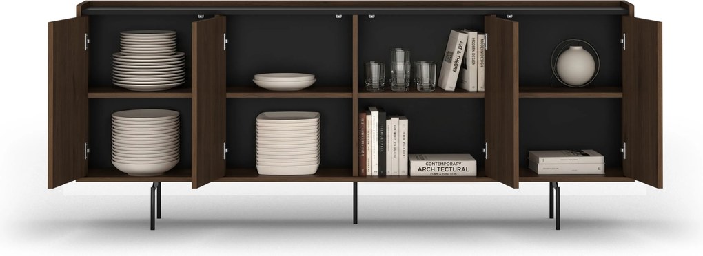 Komoda Zenar 200 cm czterodrzwiowa - orzech elegant / czarny