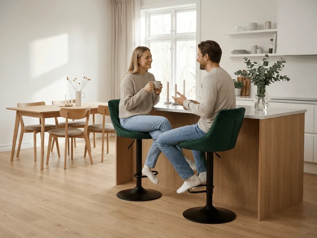 Zielone krzesło barowe KAST VELVET z czarną nogą