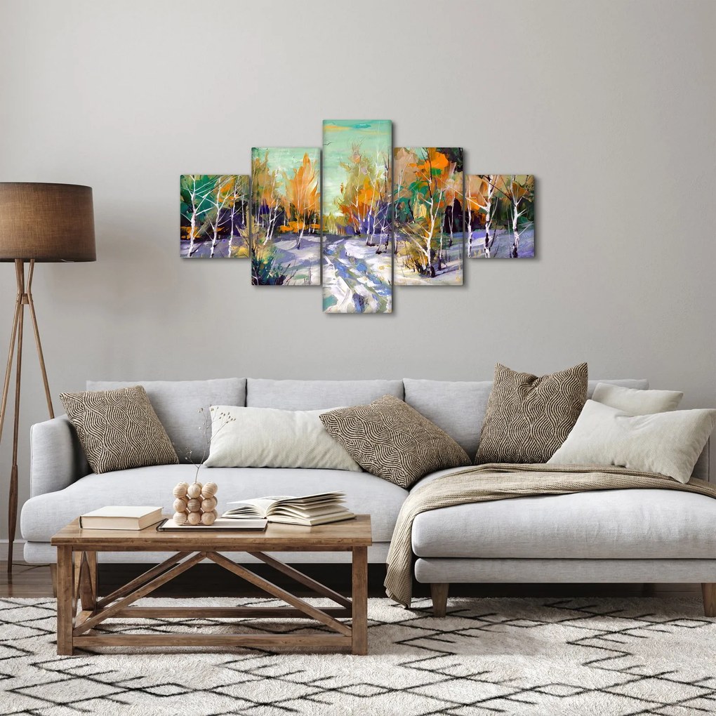 Obraz - Zaśnieżona ścieżka przez las, obraz olejny (125x70 cm)