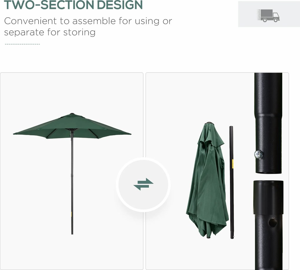 Outsunny Parasol Ø196 cm z funkcją nachylenia, sześciokątny Parasol balkonowy dla plaży i ogrodu, Zielony