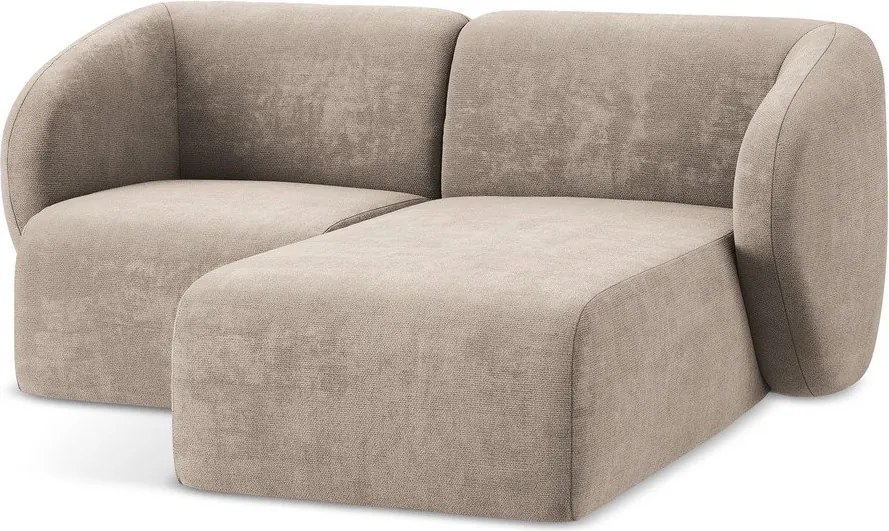 Jasnobrązowy narożnik z tkaniny szenilowej (prawostronny/z szezlongiem) Lani – Makamii