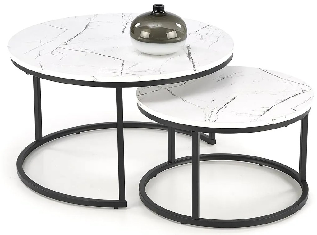 Zestaw okrągłych stolików biały kawowych marmur T5-B45